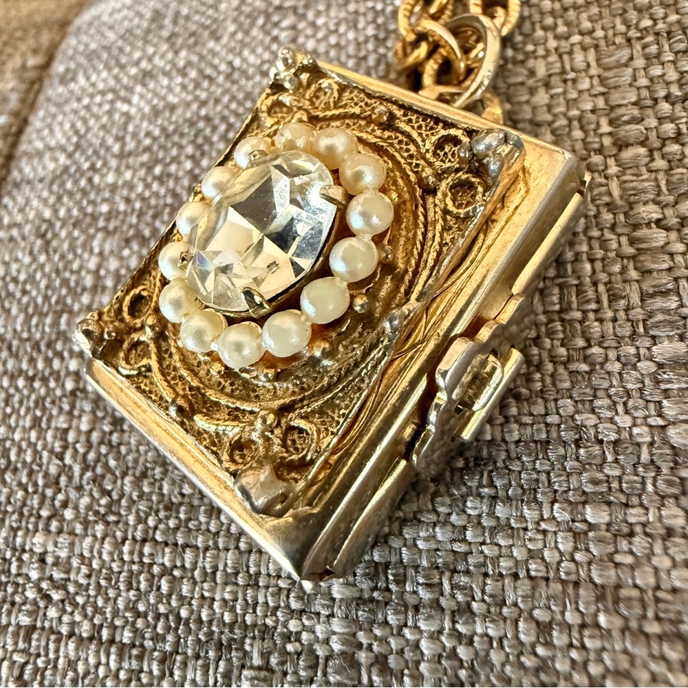Vintage Gold Book Locket Necklace